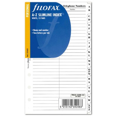Filofax Kontakt lista regiszter 2 betű / regiszter Slimline Fehér