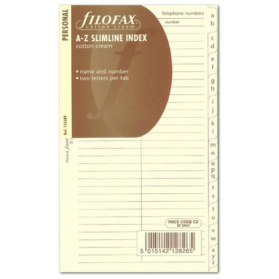 Filofax Kontakt lista regiszter 2 betű / regiszter Slimline Krém