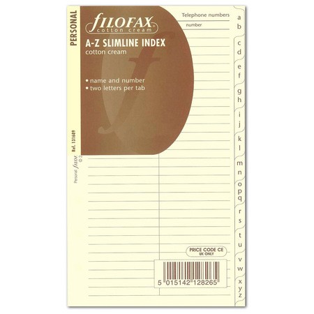 Filofax Kontakt lista regiszter 2 betű / regiszter Slimline Krém