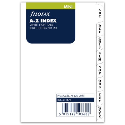 Filofax Kontakt lista regiszter 3 betű / regiszter Mini Fehér