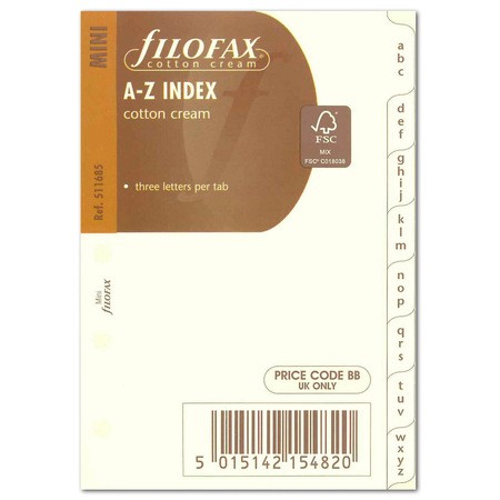 Filofax Kontakt lista regiszter 3 betű / regiszter Mini Krém