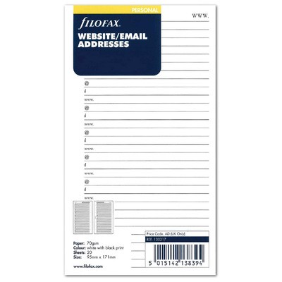 Filofax Kontakt lista (Web / Email) Personal Fehér