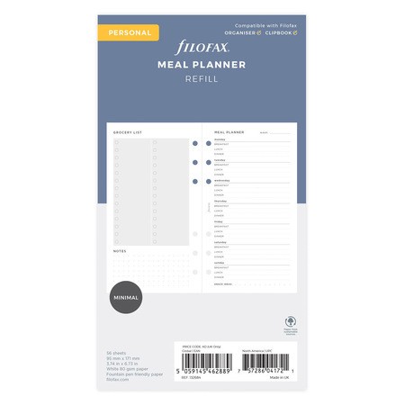 Filofax Lifestyle tervező Étkezés Personal Minimal Fehér