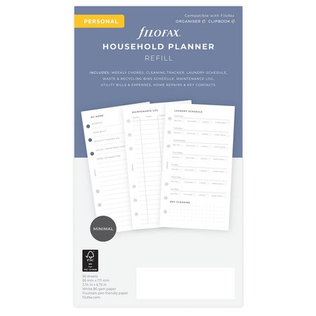 Filofax Lifestyle tervező Háztartás Personal Minimal Fehér