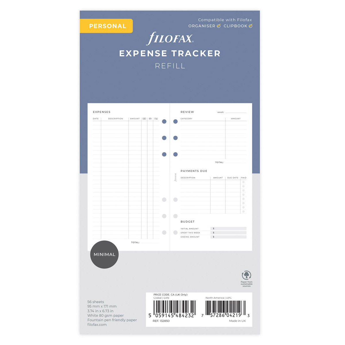 Filofax Lifestyle tervező Költségek Personal Minimal fehér Filofax Lifestyle tervező Költségek Personal Minimal fehér