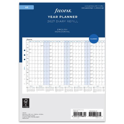 Filofax Naptárbetét Éves Horizontális A5 Fehér 2027