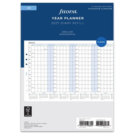 Filofax Naptárbetét Éves Horizontális A5 Fehér 2027