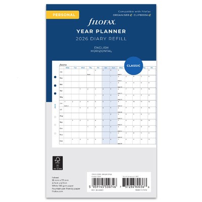 Filofax Naptárbetét Éves Horizontális Personal Fehér 2026