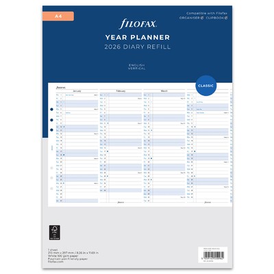Filofax Naptárbetét Éves Vertikális A4 Fehér 2026
