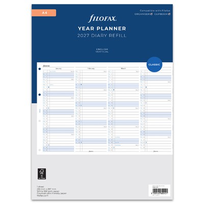Filofax Naptárbetét Éves Vertikális A4 Fehér 2027