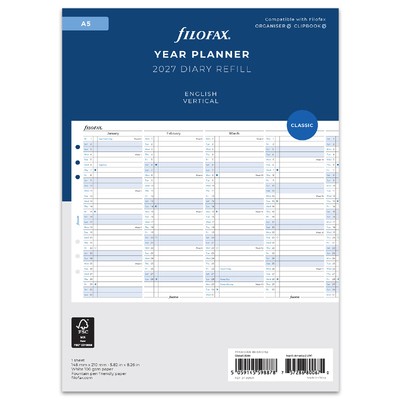 Filofax Naptárbetét Éves Vertikális A5 Fehér 2027