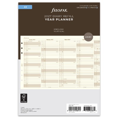 Filofax Naptárbetét Éves Vertikális A5 Krém 2027