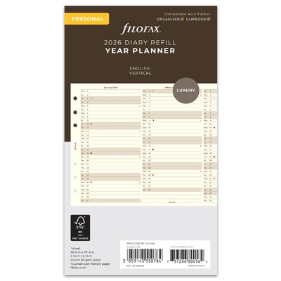 Filofax Naptárbetét Éves Vertikális Personal Krém 2026