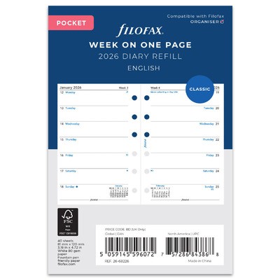 Filofax Naptárbetét Heti 1 hét / 1 oldal Pocket Fehér 2026