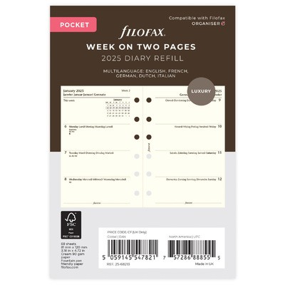 Filofax Naptárbetét Heti 1 hét / 2 oldal Pocket Krém 2026