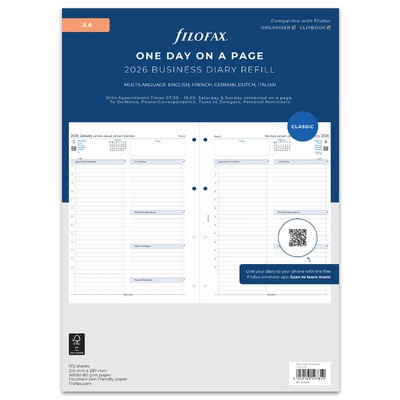 Filofax Naptárbetét Napi 1 nap / 1 oldal Business A4 Fehér 2026