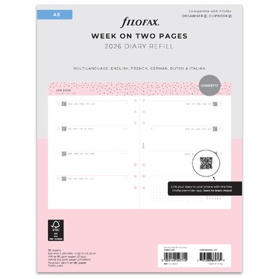 Filofax Naptárbetét + Pótlapok csomag A5 Színes Confetti 2026