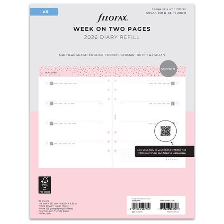 Filofax Naptárbetét + Pótlapok csomag A5 Színes Confetti 2026