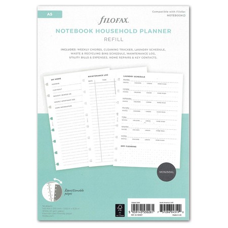 Filofax Notebook Lifestyle tervező Háztartás A5 Minimal Fehér