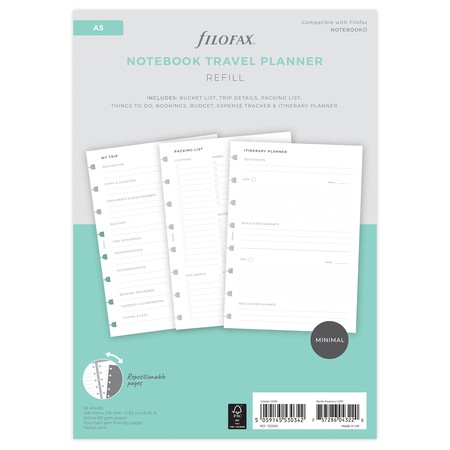 Filofax Notebook Lifestyle tervező Utazás A5 Minimal Fehér