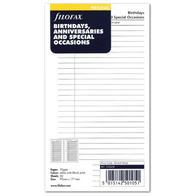 Filofax Születésnap évforduló tervező Personal Fehér