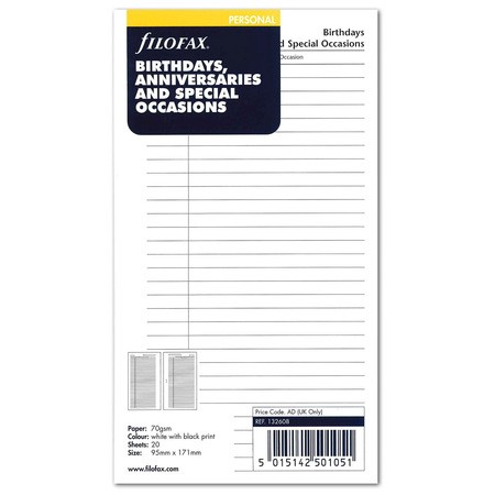 Filofax Születésnap évforduló tervező Personal Fehér