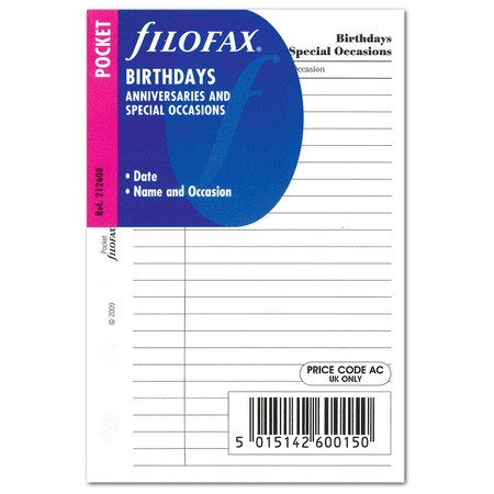 Filofax Születésnap évforduló tervező Pocket Fehér