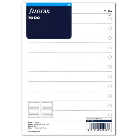 Filofax Tennivalók lista A5 Fehér