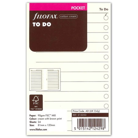 Filofax Tennivalók lista Pocket Krém