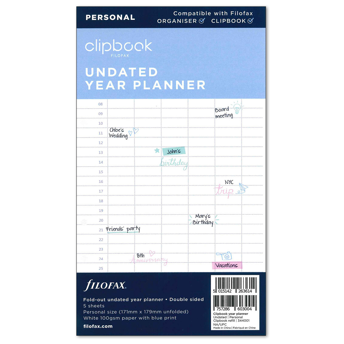 Filofax Clipbook Naptárbetét dátum nélküli Éves Personal Filofax Clipbook Naptárbetét dátum nélküli Éves Personal