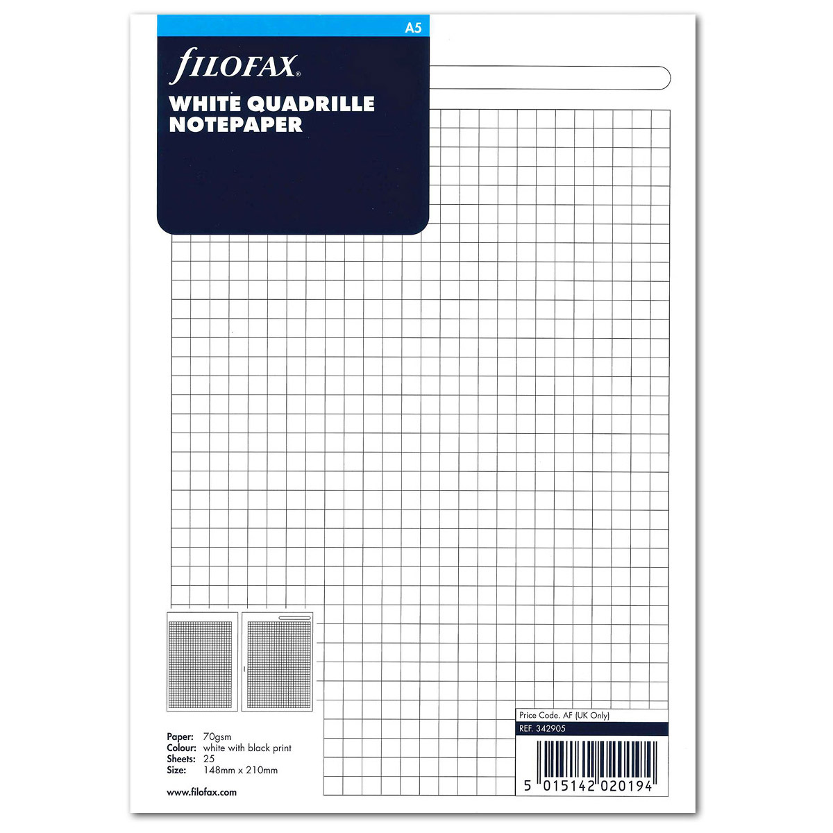Filofax Jegyzetlapok Négyzethálós A5 Fehér Filofax Jegyzetlapok Négyzethálós A5 Fehér
