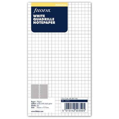 Filofax Jegyzetlapok Négyzethálós Personal Fehér