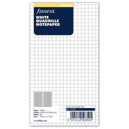 Filofax Jegyzetlapok Négyzethálós Personal Fehér