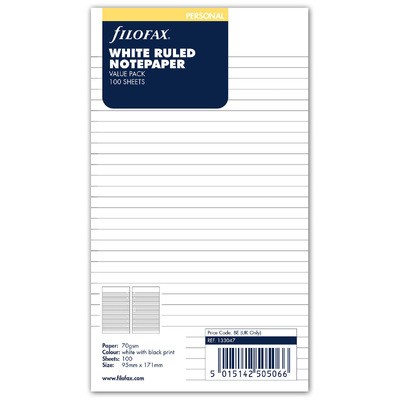 Filofax Jegyzetlapok Vonalas nagy csomag Personal Fehér