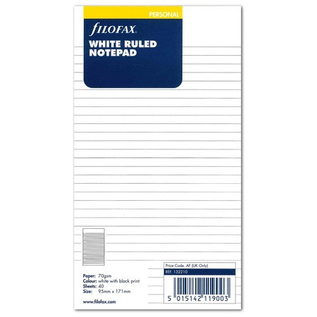 Filofax Jegyzettömb Vonalas Lyukasztott Personal Fehér