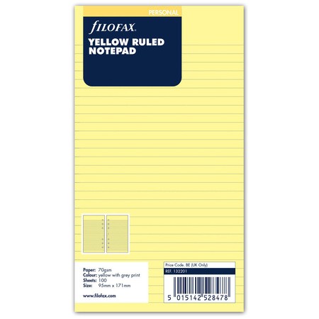 Filofax Jegyzettömb Vonalas Lyukasztott Personal Sárga