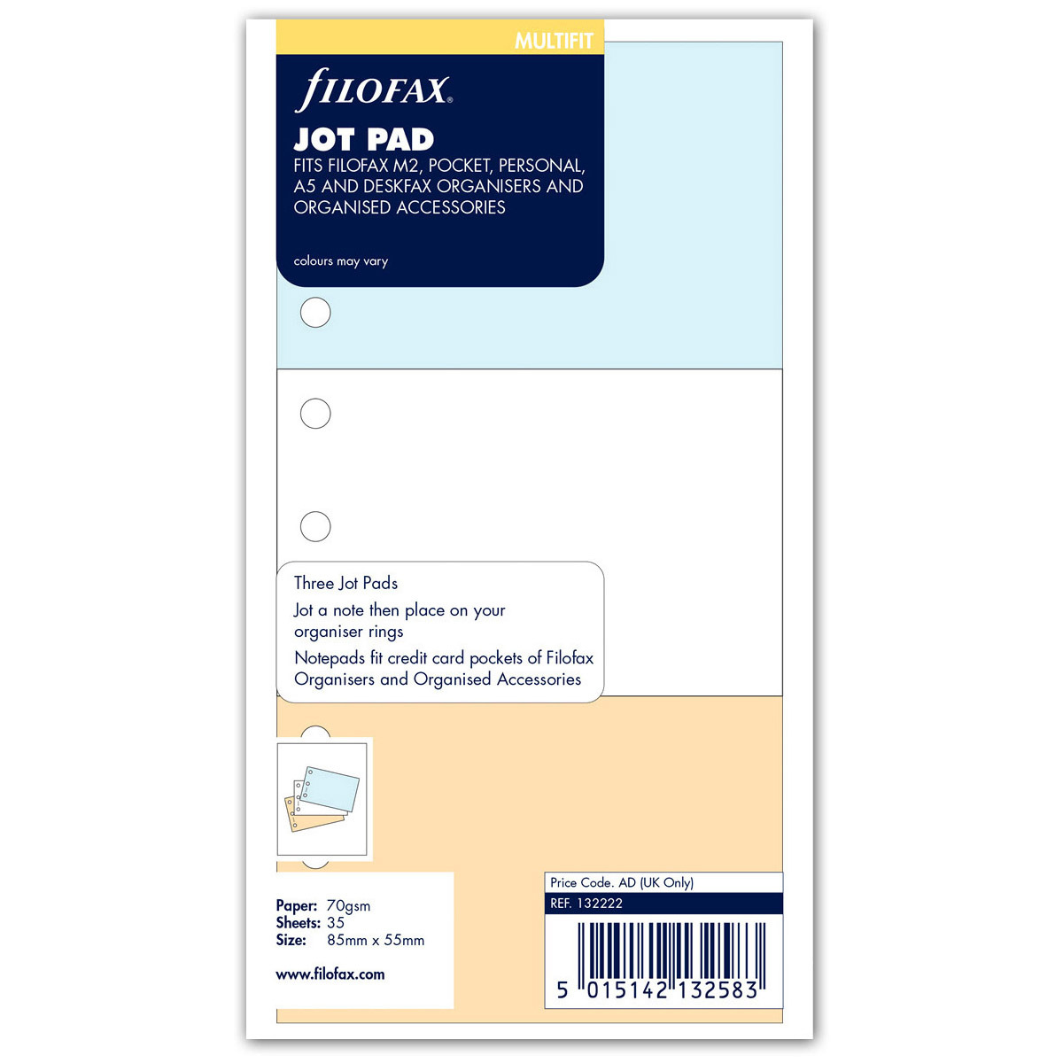 Filofax Jegyzettömbök Üres Lyukasztott 3 tömb Multifit Vegyes színű Filofax Jegyzettömbök Üres Lyukasztott 3 tömb Multifit Vegyes színű