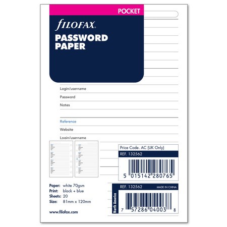 Filofax Jelszó lista Pocket Fehér