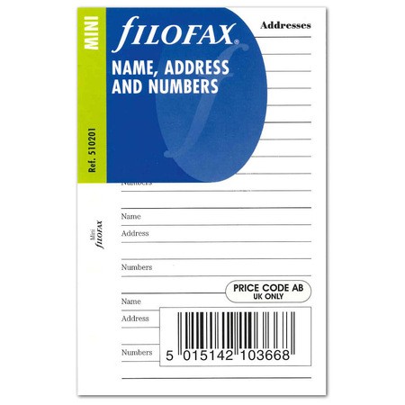 Filofax Kontakt lista (Név / Cím / Telefon) Mini Fehér