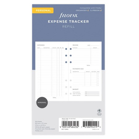 Filofax Lifestyle tervező Költségek Personal Minimal fehér