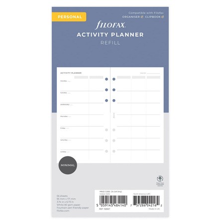 Filofax Lifestyle tervező Tevékenység Personal Minimal fehér