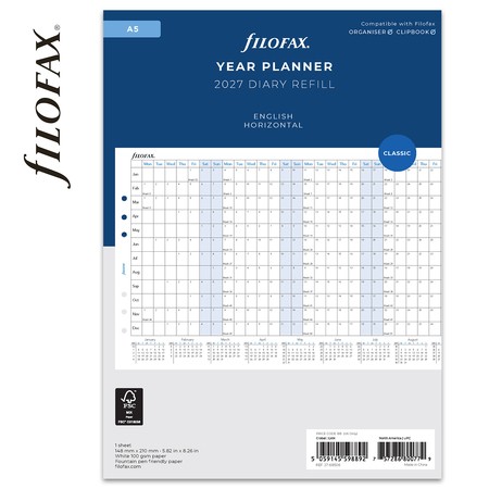 Filofax Naptárbetét Éves Horizontális A5 Fehér 2027