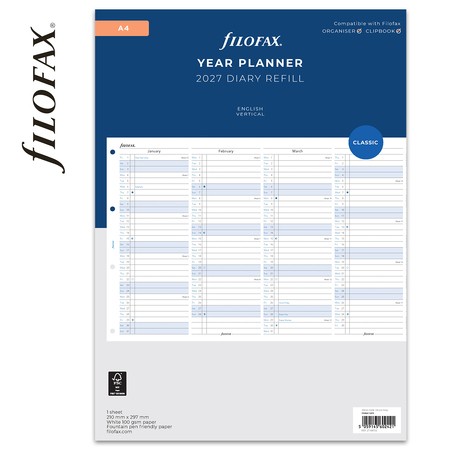 Filofax Naptárbetét Éves Vertikális A4 Fehér 2027