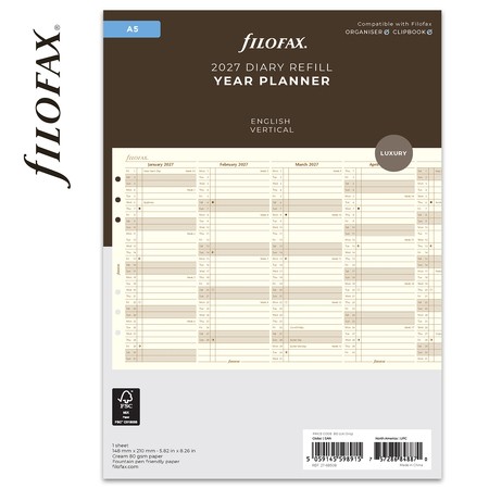Filofax Naptárbetét Éves Vertikális A5 Krém 2027