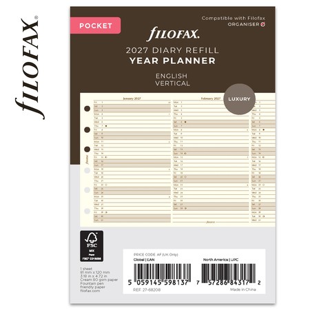 Filofax Naptárbetét Éves Vertikális Pocket Krém 2027