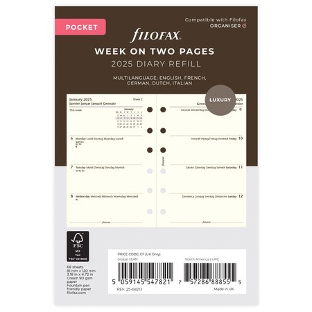 Filofax Naptárbetét Heti 1 hét / 2 oldal Pocket Krém 2026