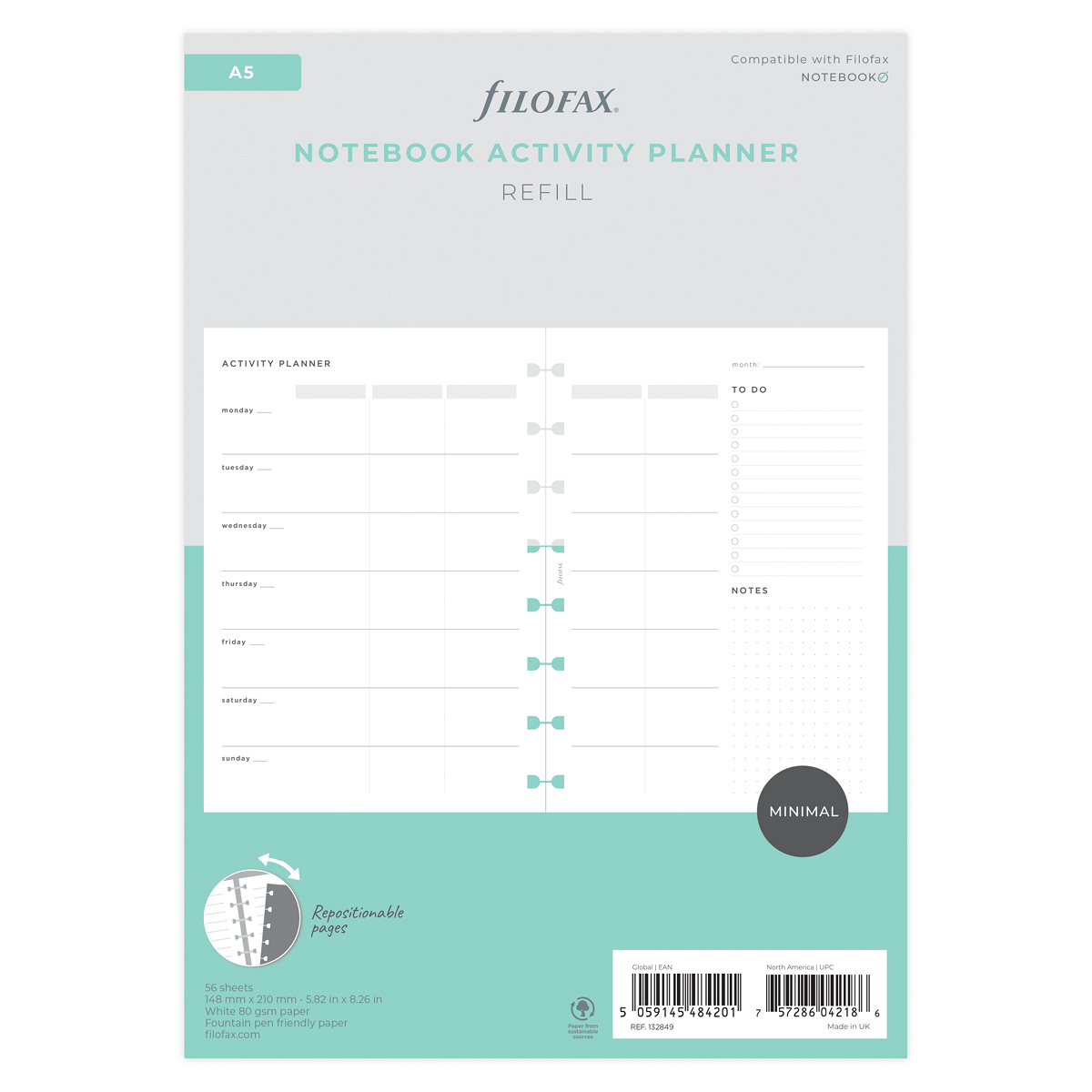 Filofax Notebook Lifestyle tervező Tevékenység tervező A5 Minimal fehér Filofax Notebook Lifestyle tervező Tevékenység tervező A5 Minimal fehér