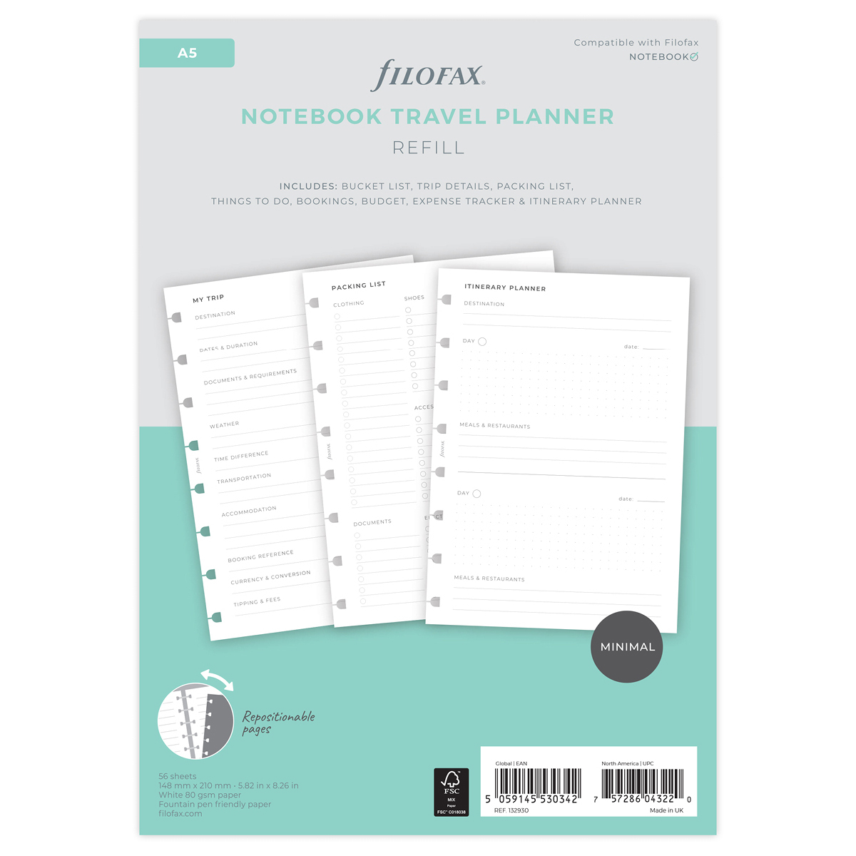 Filofax Notebook Lifestyle tervező Utazás A5 Minimal Fehér Filofax Notebook Lifestyle tervező Utazás A5 Minimal Fehér