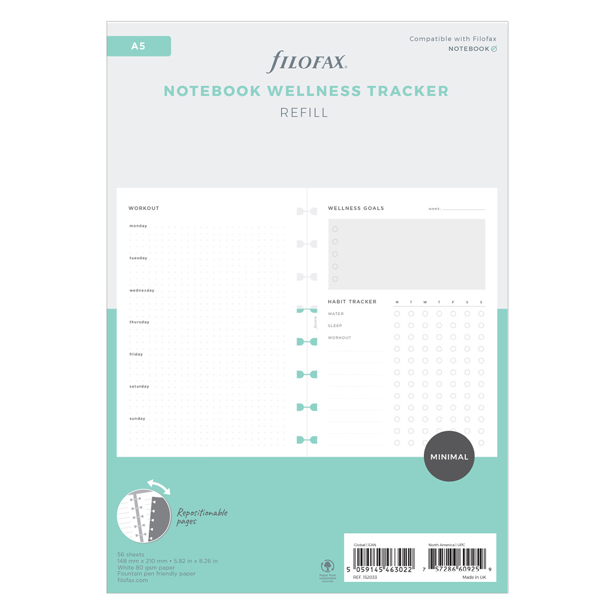 Filofax Notebook Lifestyle tervező Wellness A5 Minimal Fehér Filofax Notebook Lifestyle tervező Wellness A5 Minimal Fehér