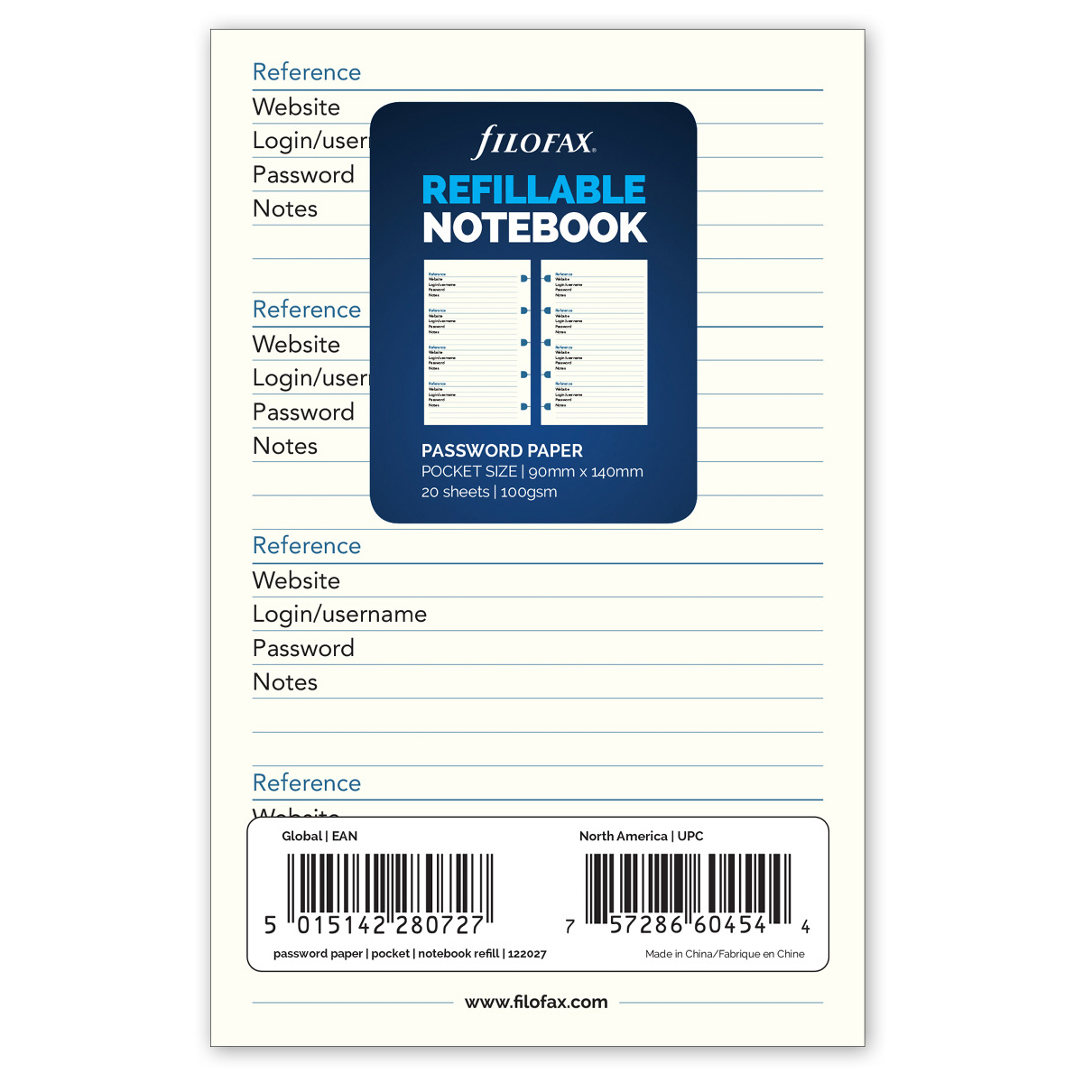 Filofax Notebook Pótlap Jelszó lista Fehér Pocket Filofax Notebook Pótlap Jelszó lista Fehér Pocket